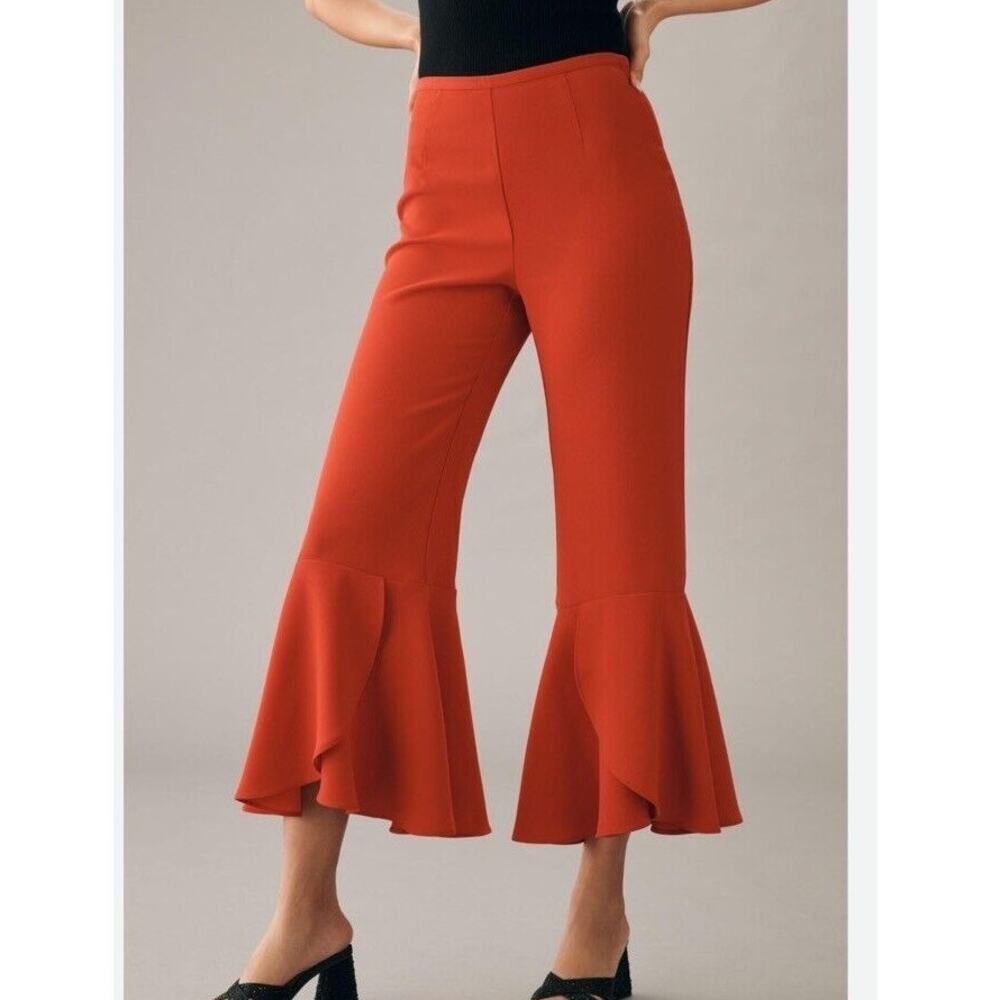 Anthropologie Maeve Late Night Frills Wide Leg Pants SIZE 10 Red Boho NWOT